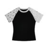 Cat Paw & Star-Stripe T-Shirt — Grey & Black Colorblock