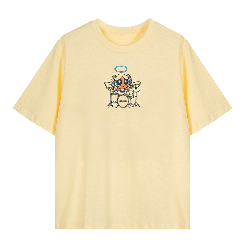 Oversized T-Shirt with Cartoon Character Print — Yellow