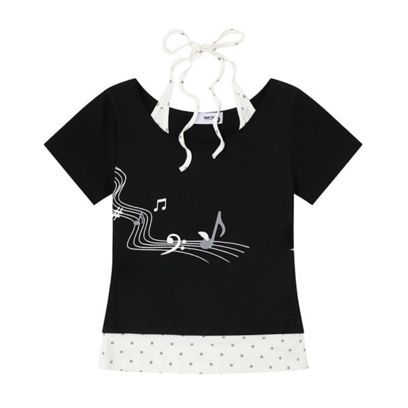 Musical Note & Polka Dot Y2k Style T-Shirt