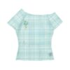 Plaid One-Shoulder Street-Style T-Shirt — Green