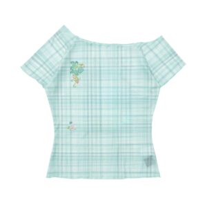 Plaid One-Shoulder Street-Style T-Shirt — Green