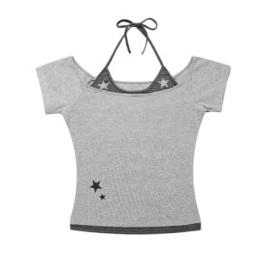 Halter-Neck Hip-Hop Chic T-Shirt — Grey