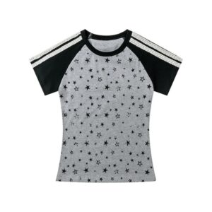 Classic Star-Print T-Shirt — Grey & Black Colorblock