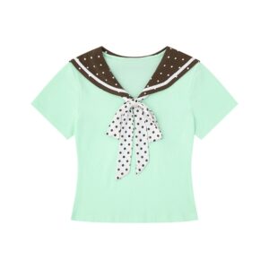Polka Dot Sailor Collar T-Shirt — Mint Chocolate Ganache