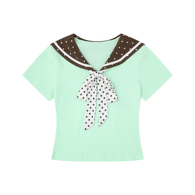 Polka Dot Sailor Collar T-Shirt — Mint Chocolate Ganache